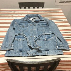 Express longline denim belted jacket